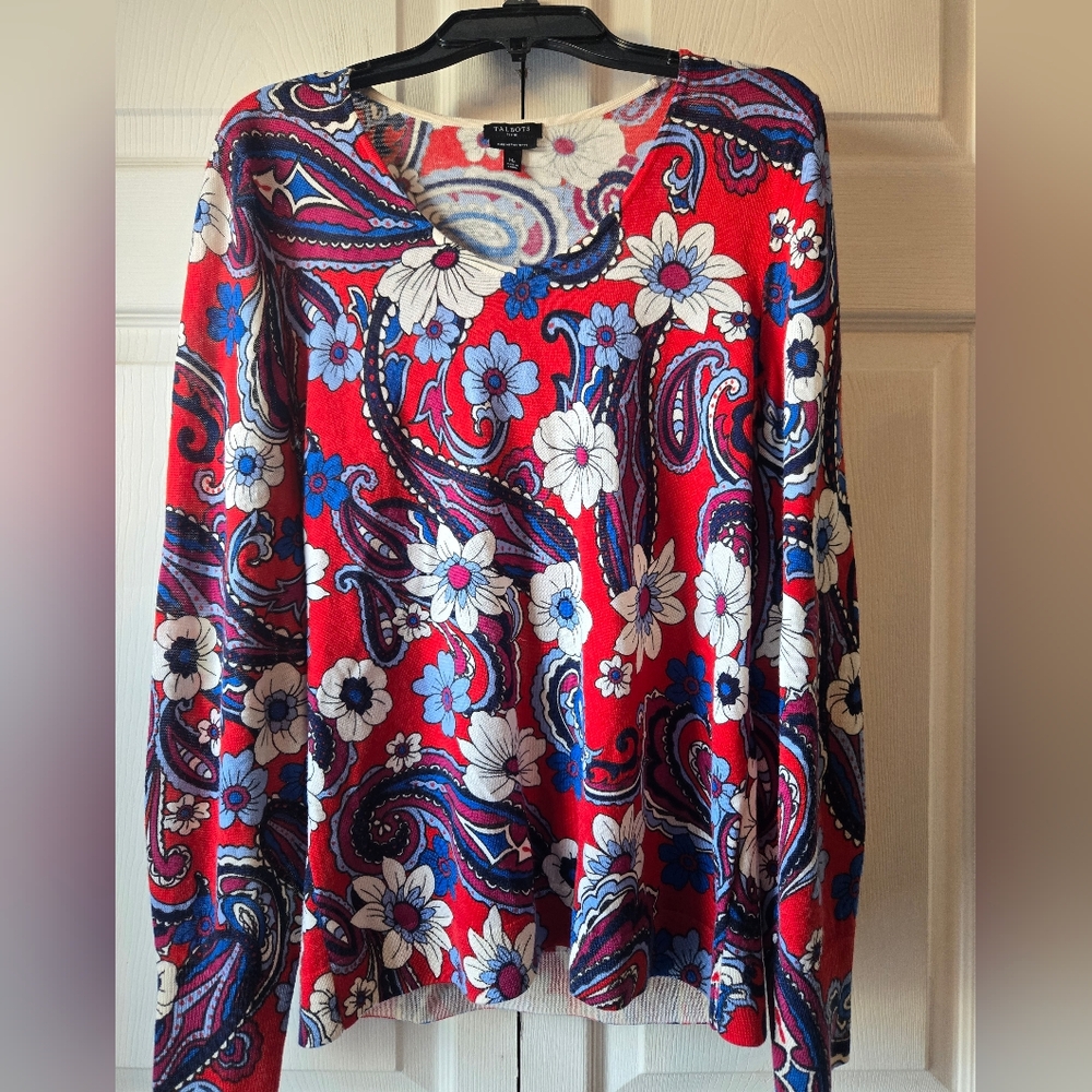 TALBOTS Women's Vibrant Red Floral Blouse